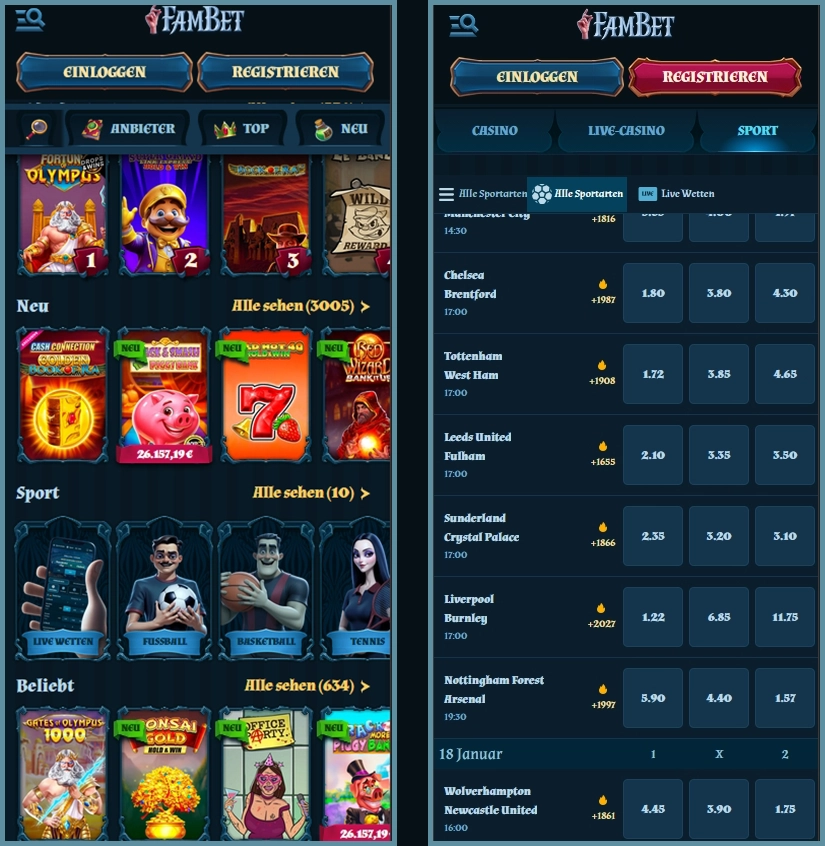 Übersicht aller Live-Casino-Spiele im FamBet