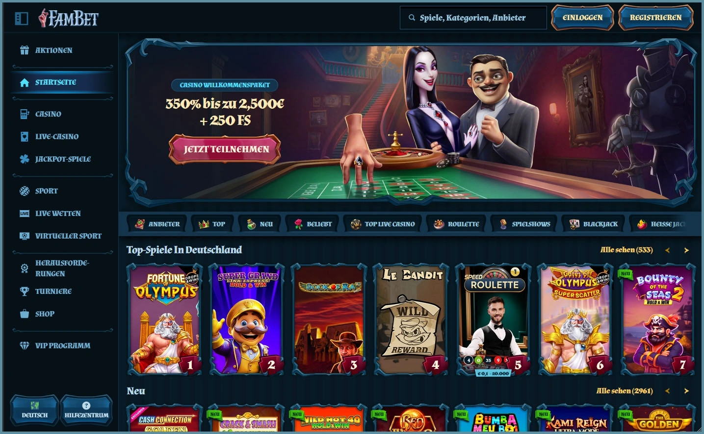 Hauptseite von FamBet